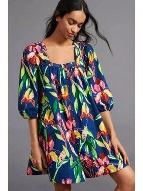 Anthropologie Maeve Women’s 2X Tabitha Floral Swing Tunic Button Closure Dress